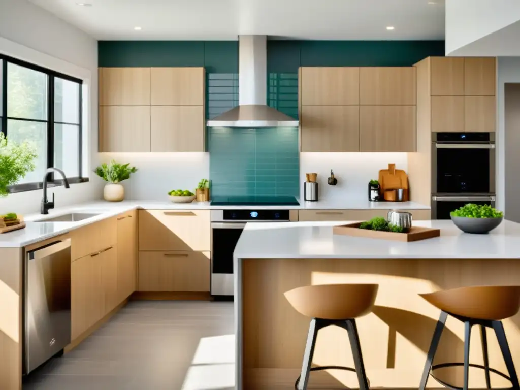 Moderna cocina con electrodomésticos de acero inoxidable Una moderna cocina con electrodomésticos de acero inoxidable energéticamente eficientes, en un espacio amplio y luminoso