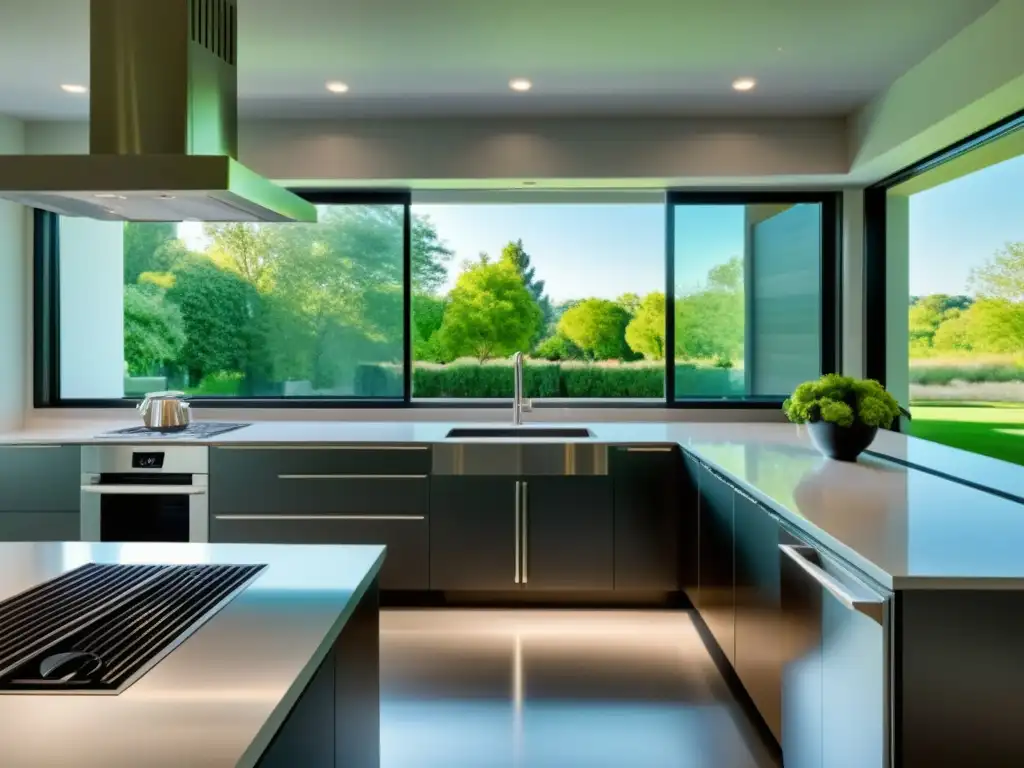 Moderna cocina con electrodomésticos de alta eficiencia y ahorro energético