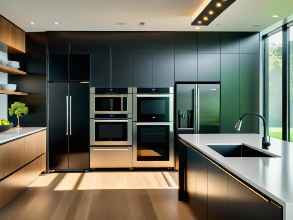 Cocina moderna con electrodomésticos de alta tecnología Moderna cocina con electrodomésticos de calidad y tecnología avanzada, integrados en un espacio acogedor