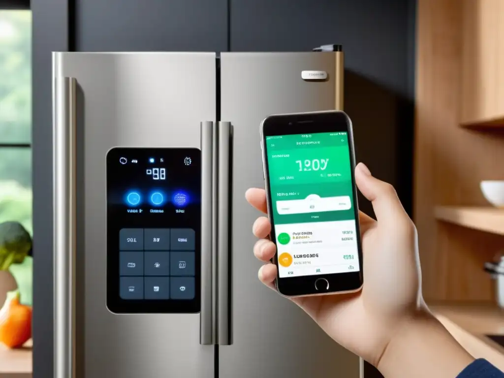 Cocina inteligente: tecnología de vanguardia en un diseño minimalista Moderna cocina con electrodomésticos conectados a smartphone, mostrando tecnología avanzada y diseño minimalista
