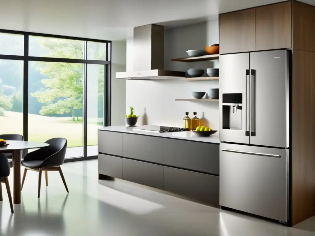 Cocina moderna con electrodomésticos eficientes y diseño elegante Moderna cocina con electrodomésticos de tecnología inverter, diseño elegante y eficiente en energía