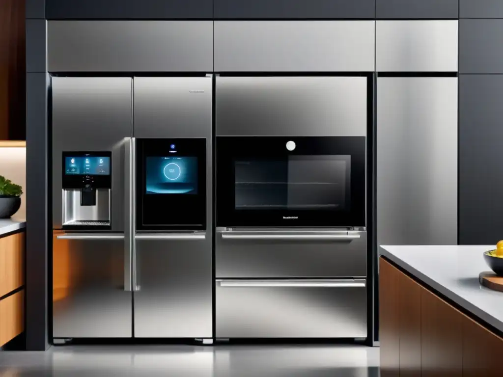 Cocina moderna con electrodomésticos inteligentes y diseño minimalista Moderna cocina con electrodomésticos inteligentes integrados, minimalista y de alta tecnología