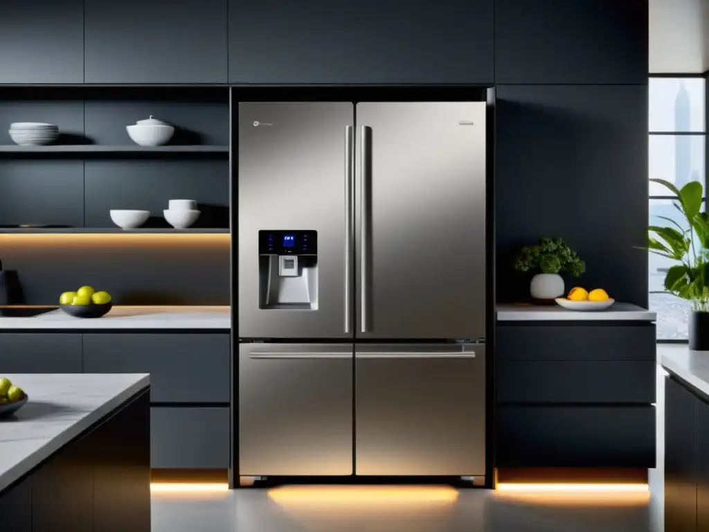 Cocina moderna con electrodomésticos inteligentes y diseño minimalista Moderna cocina con electrodomésticos inteligentes y mantenimiento predictivo IA, uniendo tecnología y comodidad diaria en un diseño sofisticado
