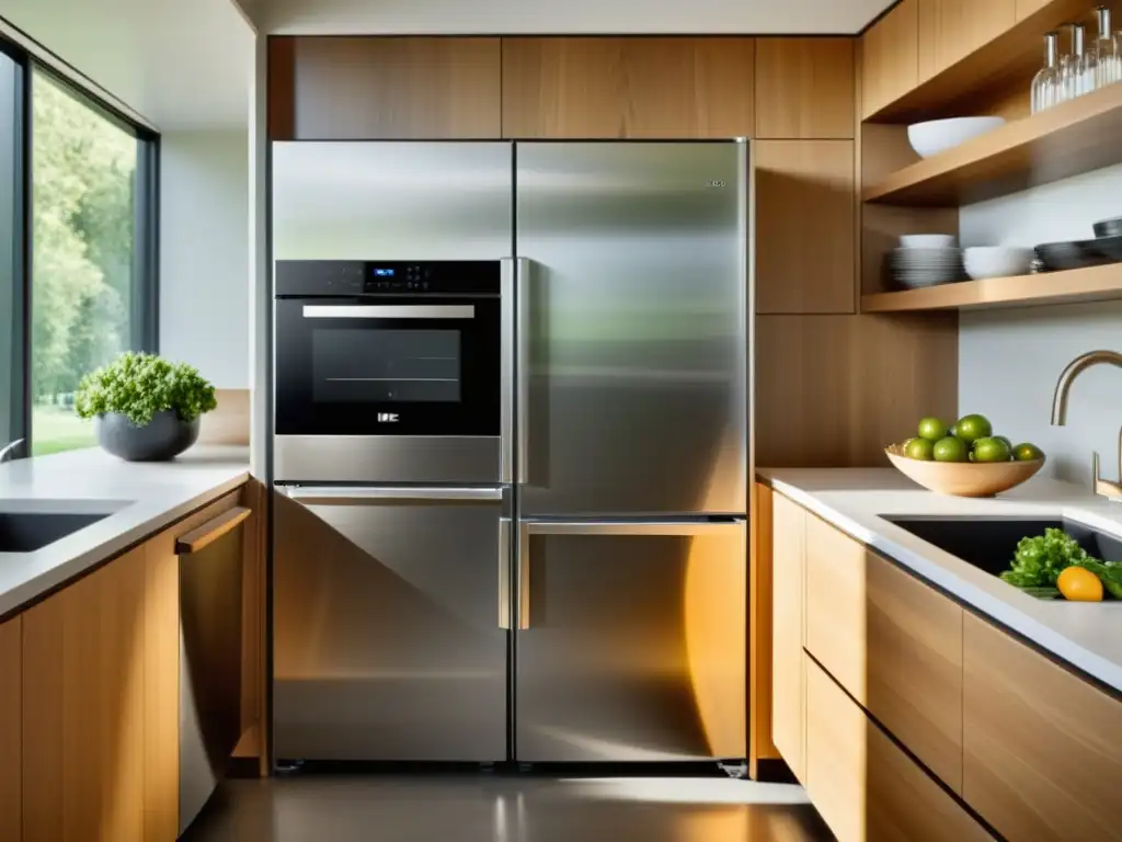 Cocina moderna con electrodomésticos certificados IEC 60335 Moderna cocina con electrodomésticos seguros certificados por la normativa IEC 60335, iluminada por luz natural