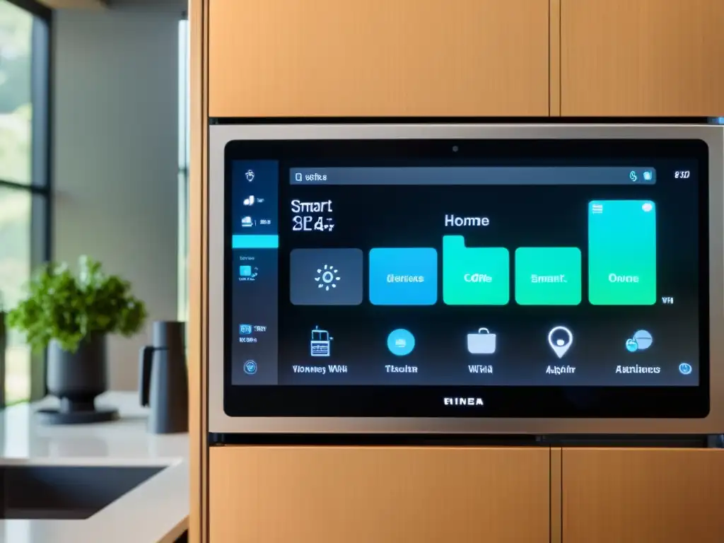 Cocina inteligente: tecnología moderna y elegante Moderna cocina inteligente con iluminación suave y electrodomésticos WiFi
