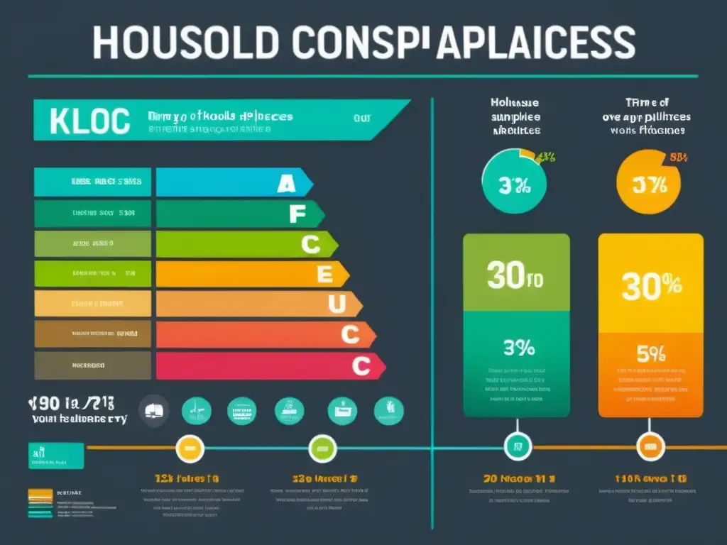 Infografía moderna de alta resolución comparando el consumo de energía de electrodomésticos, con gráficos detallados y colores vibrantes