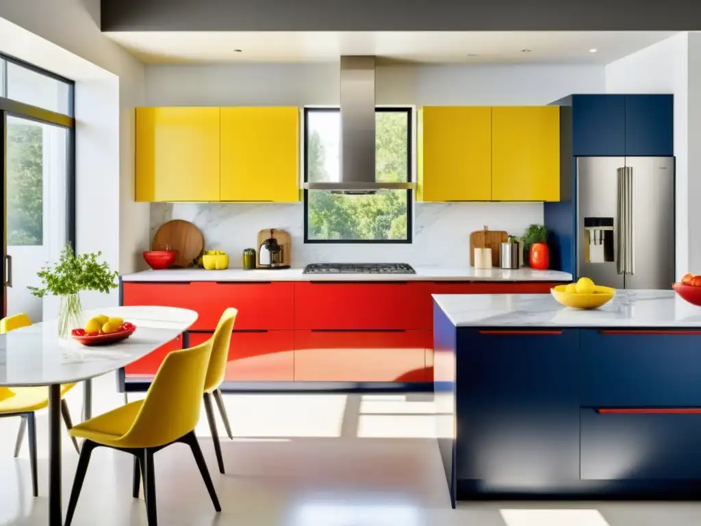 Cocina moderna: electrodomésticos de acero inoxidable en colores vibrantes Un moderno y elegante espacio de cocina con electrodomésticos de acero inoxidable en colores llamativos, creando un impacto visual y acogedor