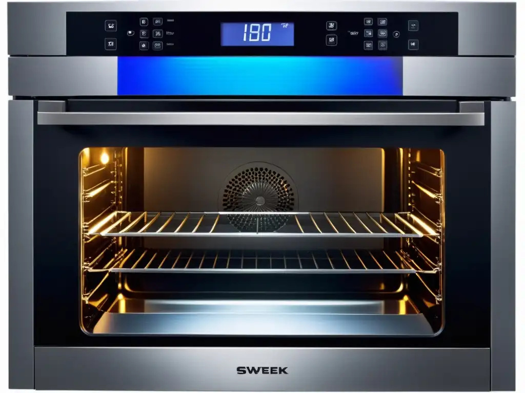 Moderno horno eléctrico con descuentos, cocina contemporánea, y elegante acabado de acero inoxidable negro