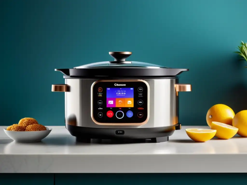 Un moderno multicocedor en una encimera impecable, con luz natural cálida