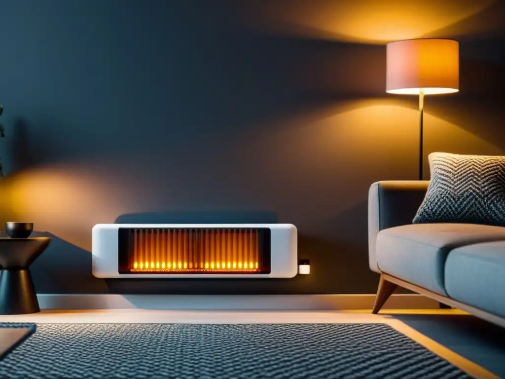 Dos estilos de calefacción: convector eléctrico vs Un moderno salón con radiadores de aceite y convectores eléctricos, contrastando estilos y métodos de calefacción