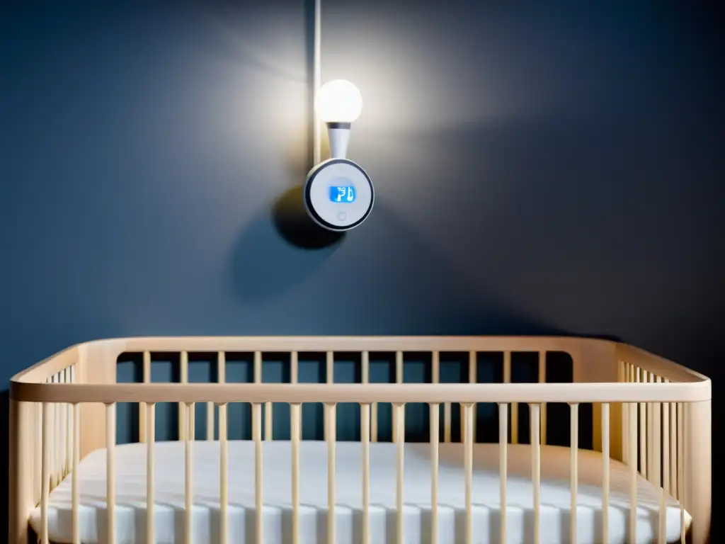 El moderno sistema de monitoreo de bebé Nanit Plus, con cámara sobre la cuna, en un vivero contemporáneo