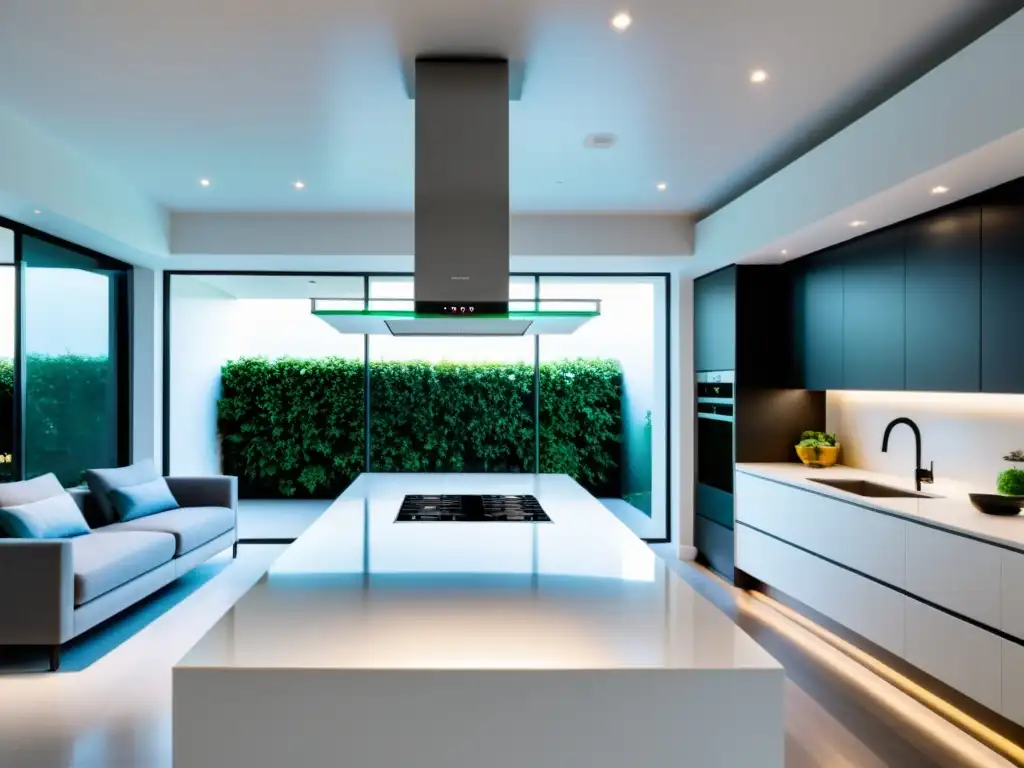 Extractor de techo de acero inoxidable en cocina moderna Un moderno ventilador de techo para cocina en un elegante ambiente contemporáneo con líneas limpias y diseño minimalista