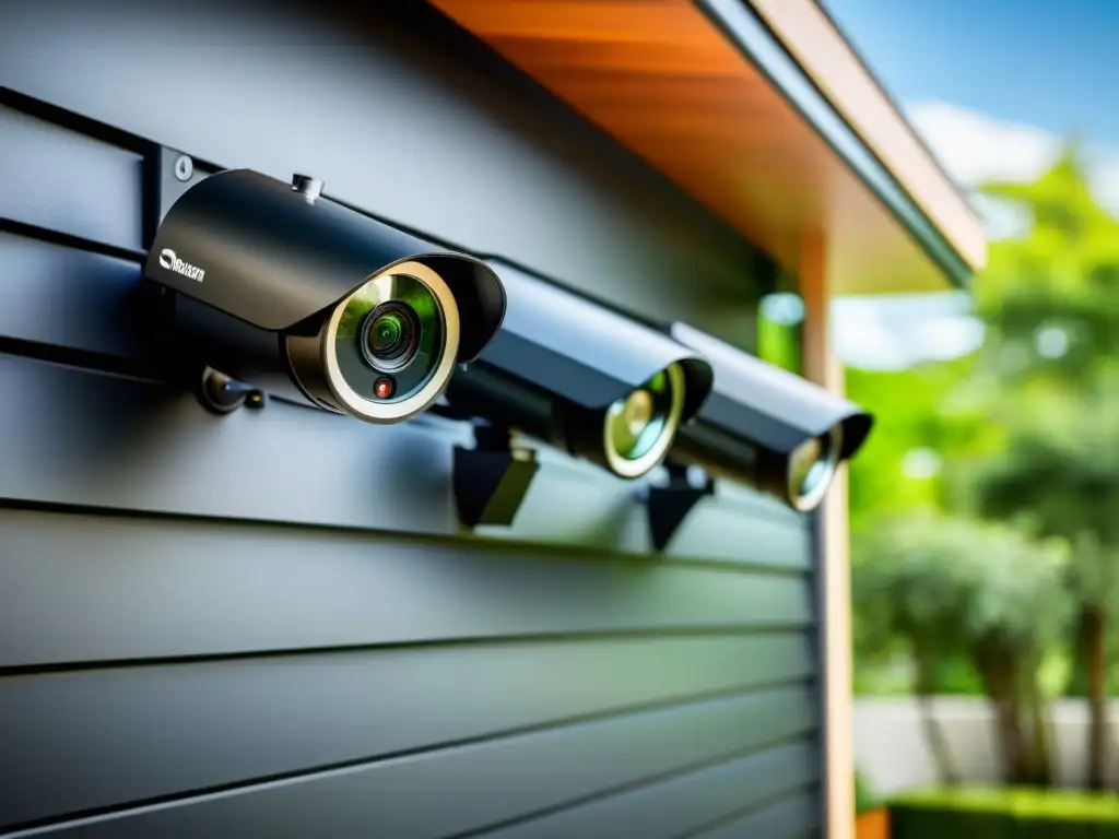 Modernos sistemas de vigilancia doméstica: cámaras integradas en hogar contemporáneo, combinando seguridad y diseño