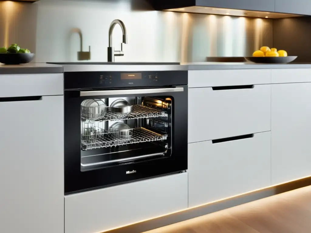 Lujo moderno: Miele G 7000 en cocina de diseño Opiniones lavavajillas Miele G 7000 en cocina moderna y lujosa, con diseño minimalista y ambiente acogedor