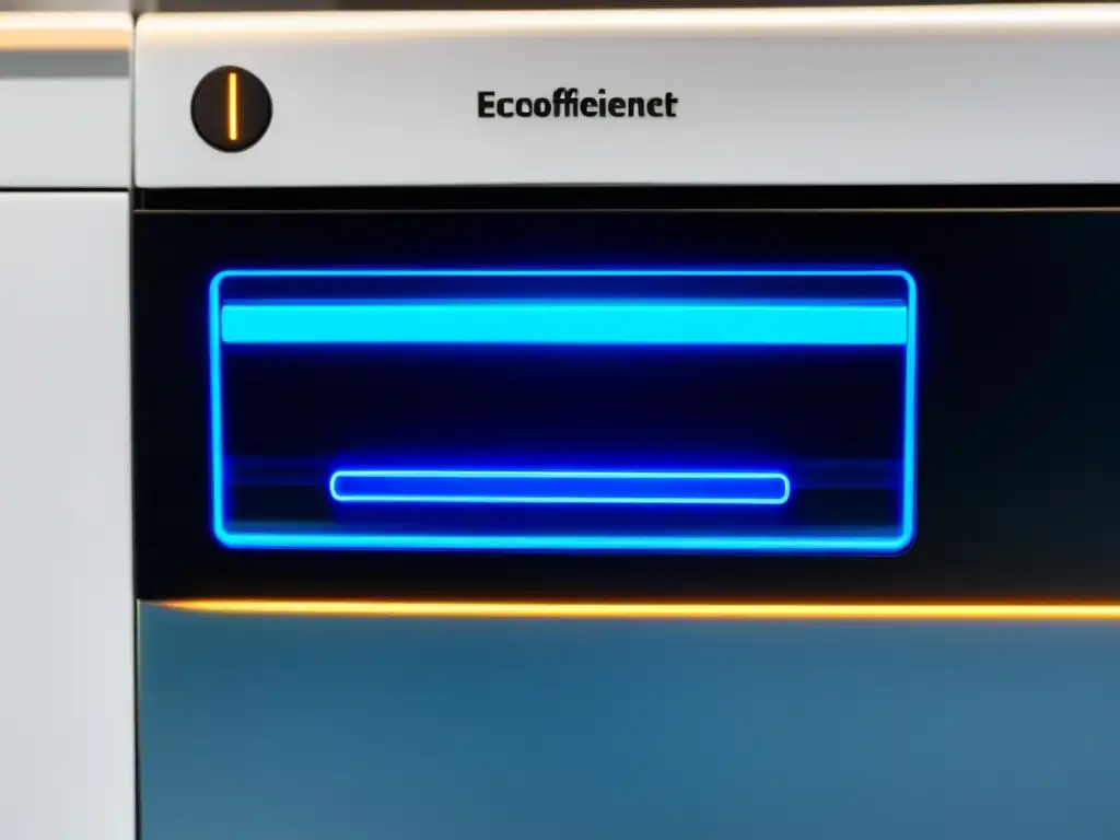Panel de control iluminado en azul de un lavavajillas ecoeficiente, transmite sofisticación y eficiencia