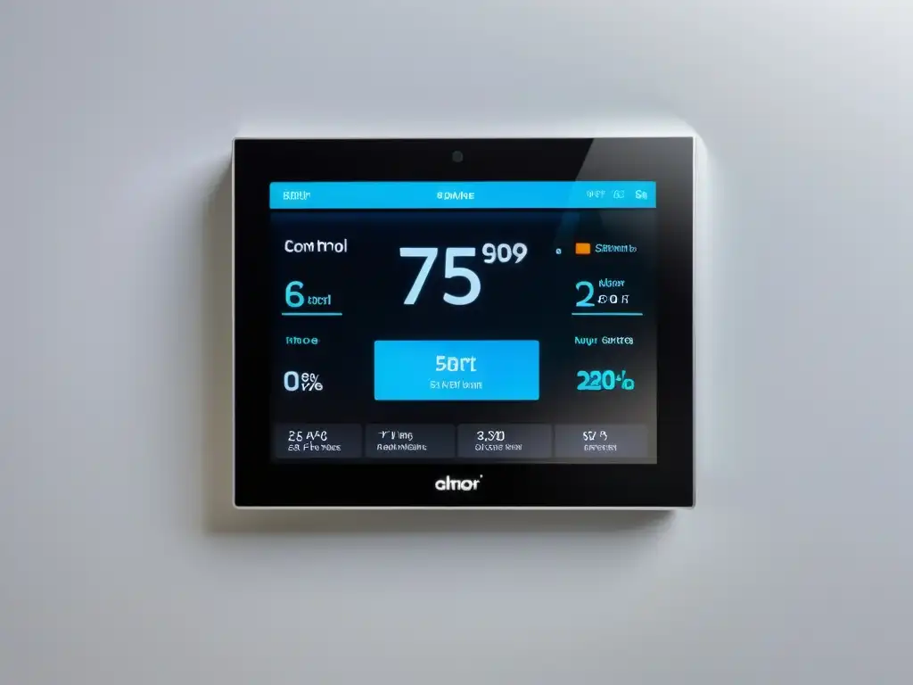 Panel de control de hogar inteligente: tecnología y elegancia Panel de control inteligente en casa moderna con interfaz futurista