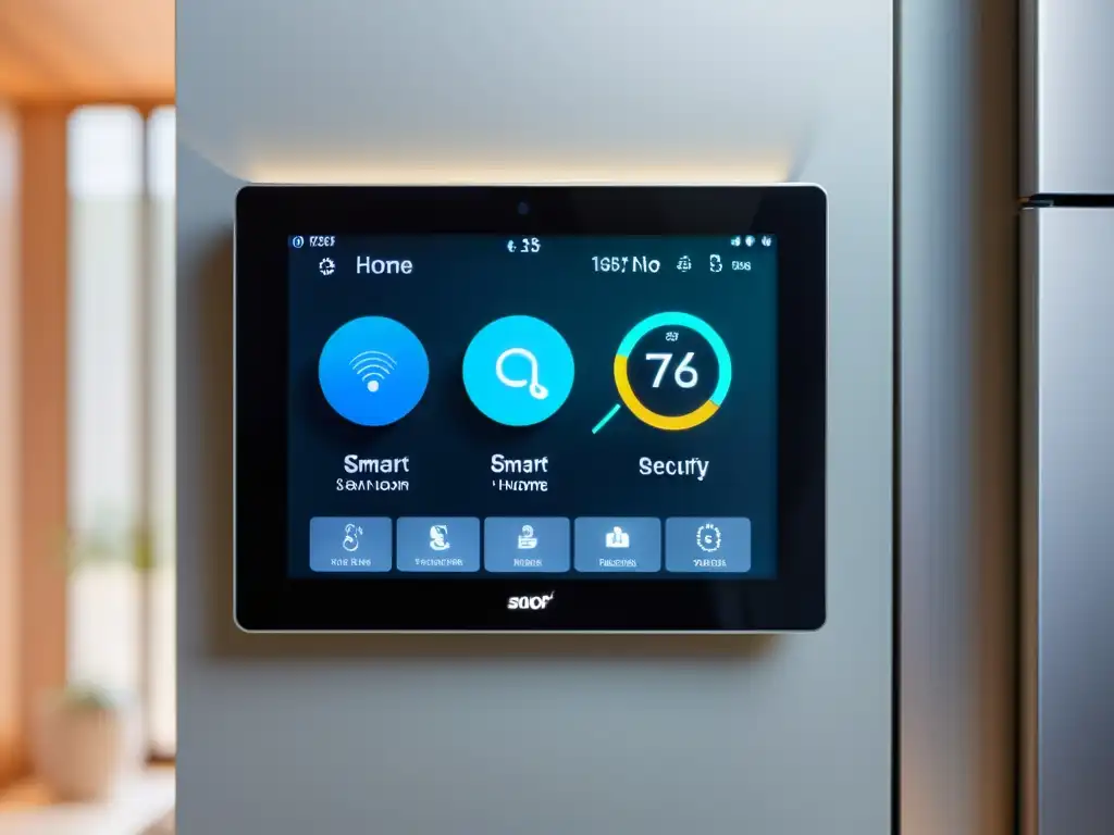 Panel de control inteligente para el hogar con aparatos compatibles con Smart Home, en un entorno contemporáneo y elegante