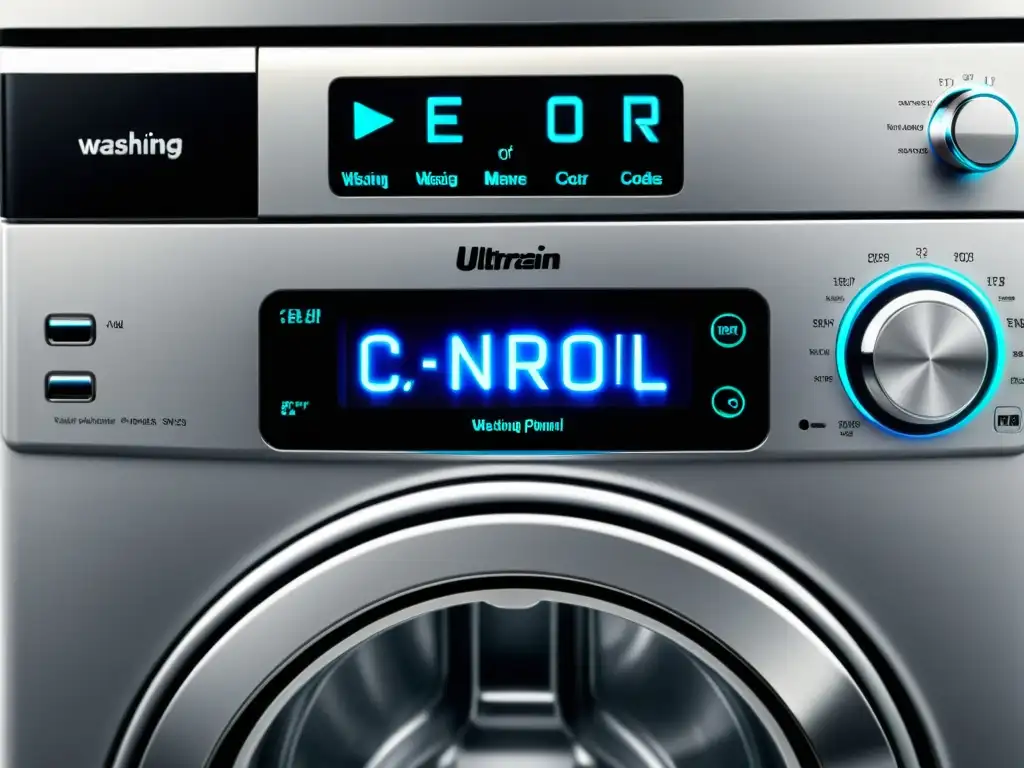 Panel de control moderno de lavadora: códigos de error E2 y E4 Panel de control moderno de lavadora con códigos de error E2 y E4 iluminados