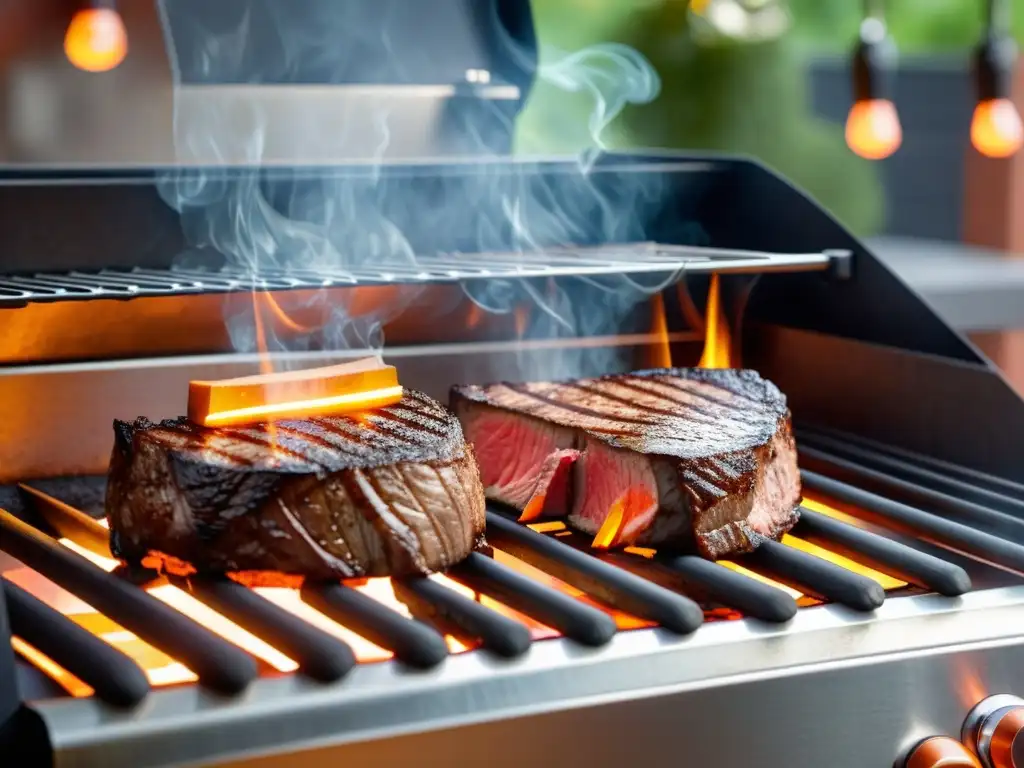 Una parrilla eléctrica moderna con elegante diseño de acero inoxidable, asados perfectos y ambiente irresistible