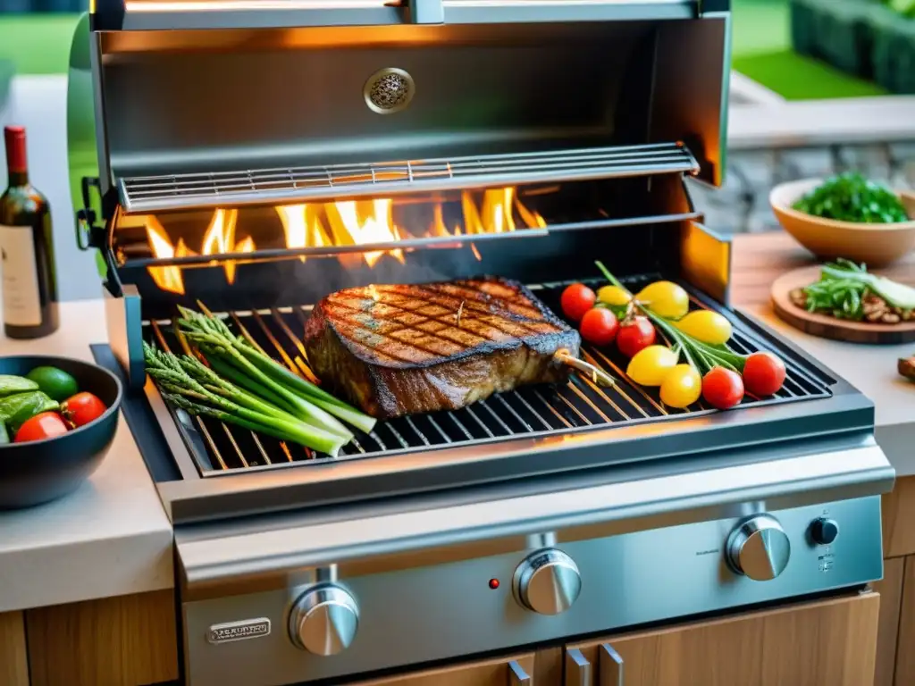 Una parrilla eléctrica moderna en un patio acogedor con asados perfectos y ofertas irresistibles