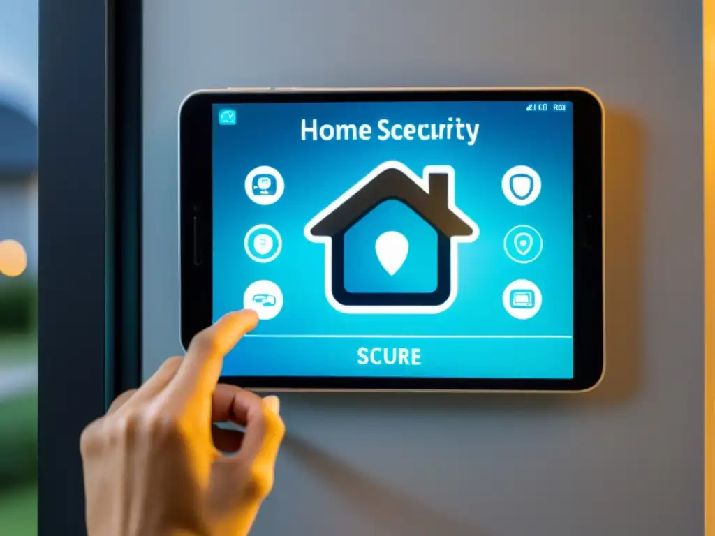 Configuración de seguridad para el hogar inteligente Persona configurando claves seguras para hogar inteligente en app de seguridad, rodeada de dispositivos smart