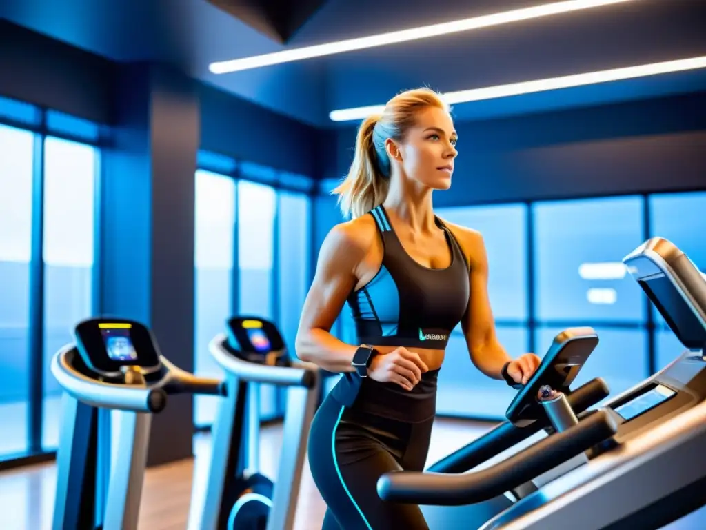 Rehabilitación avanzada con tecnología inteligente en gimnasio futurista Persona usando equipos de ejercicio inteligentes para recuperación de lesiones en un gimnasio futurista con tecnología de vanguardia