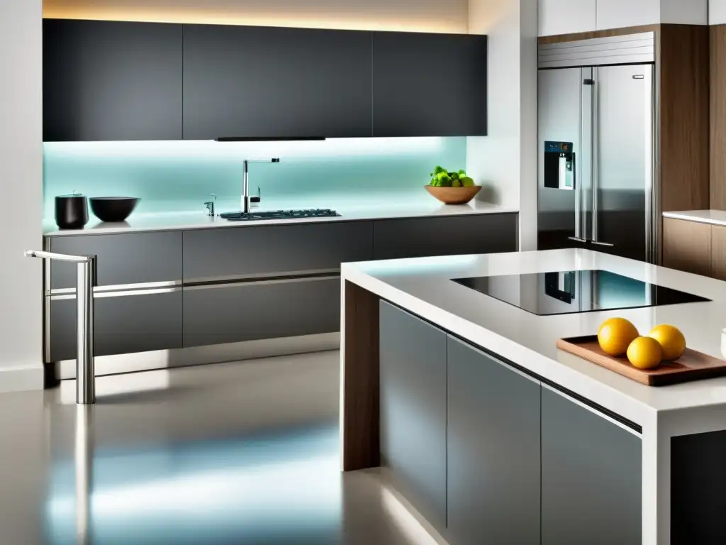 Cocina moderna e inclusiva: independencia y estilo para movilidad reducida Persona con movilidad reducida alcanzando los mejores electrodomésticos en una cocina moderna y accesible, irradiando independencia y empoderamiento