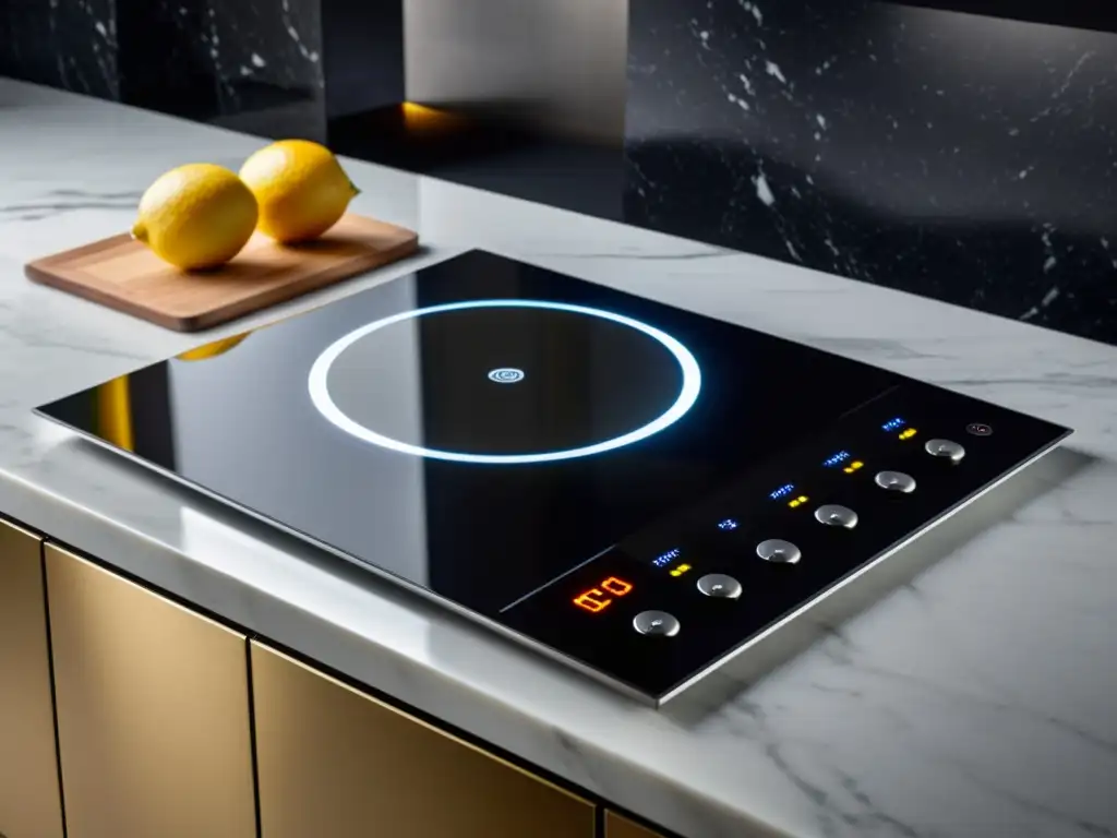 Cocina de inducción moderna y elegante Placas de inducción de alto standing en cocina lujosa con diseño moderno y elegante
