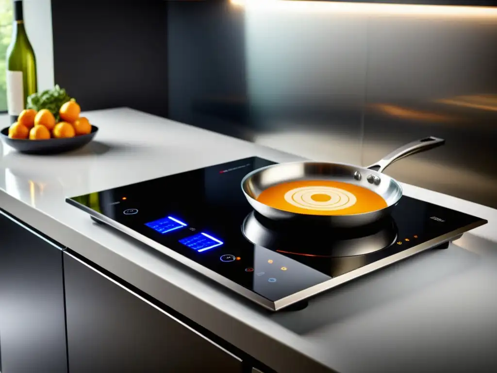 Cocina de lujo: Placa de inducción moderna con panel táctil Placas de inducción de alto standing en cocina elegante y moderna, con panel táctil y pantalla de alta resolución