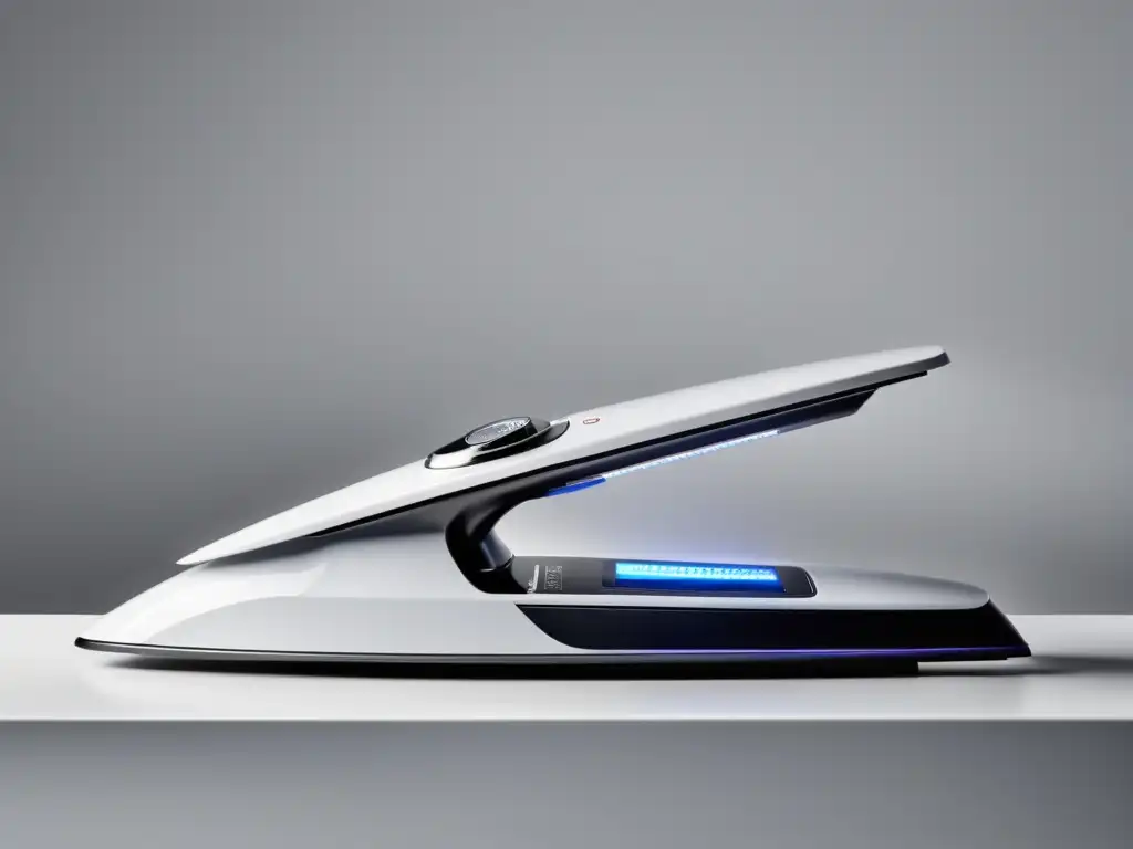 Planchado inteligente: diseño moderno y eficiente Una plancha y tabla de planchar inteligentes en un entorno minimalista, transmitiendo modernidad e innovación en sistemas de planchado inteligentes