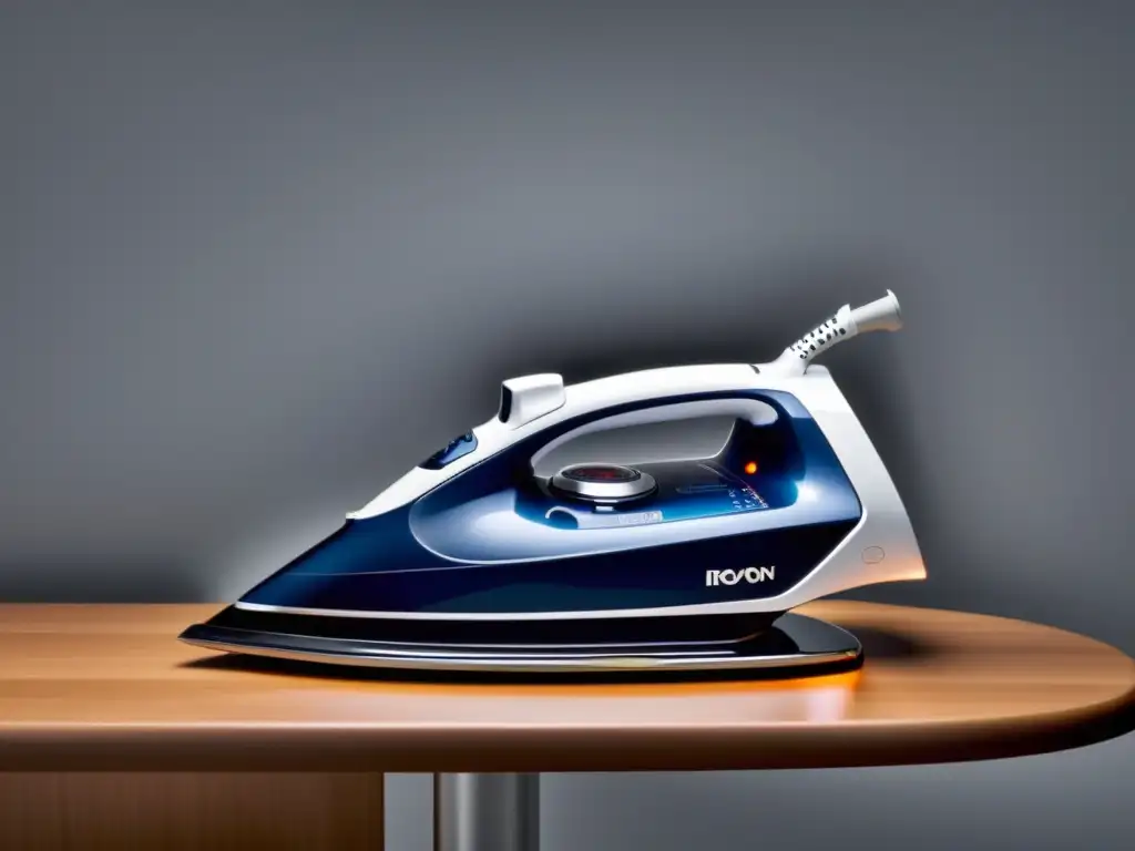 Plancha inteligente: Tecnología avanzada para un planchado eficiente Una plancha y tabla de planchar inteligentes en un entorno moderno y minimalista, destacando eficiencia y tecnología avanzada