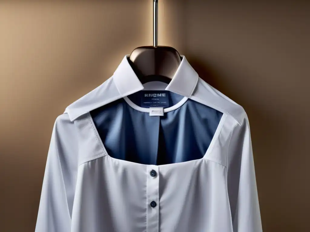 Plancha de vapor vertical: eficacia moderna Plancha de vapor vertical eficiente en acción, suavizando una camisa para lograr un aspecto impecable en un entorno profesional minimalista