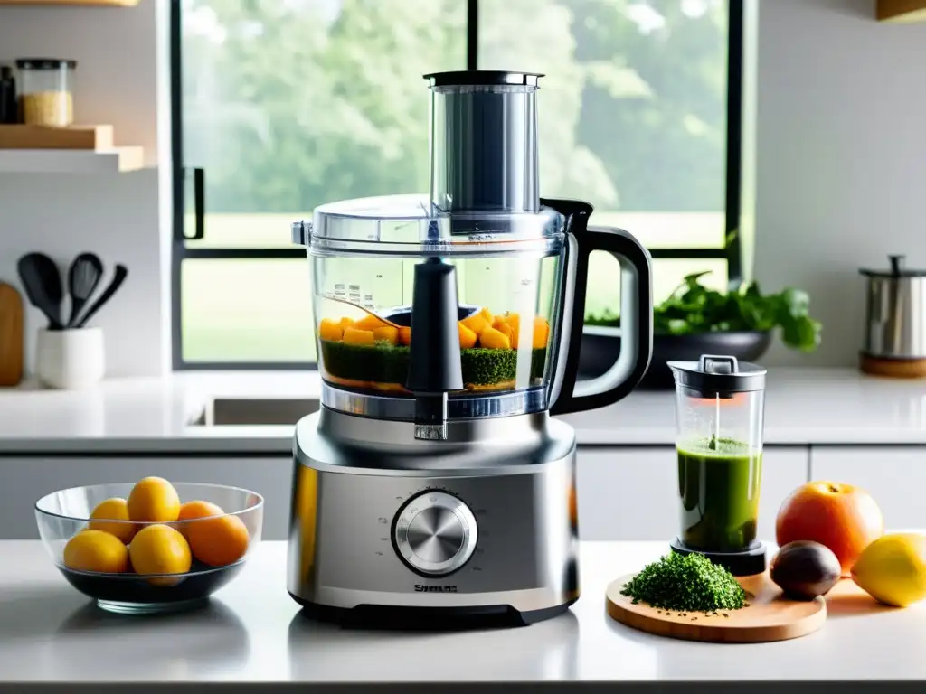 Procesadora multifuncional: elegancia en la cocina Procesador de alimentos multifunción en cocina moderna con luz natural y acabados elegantes