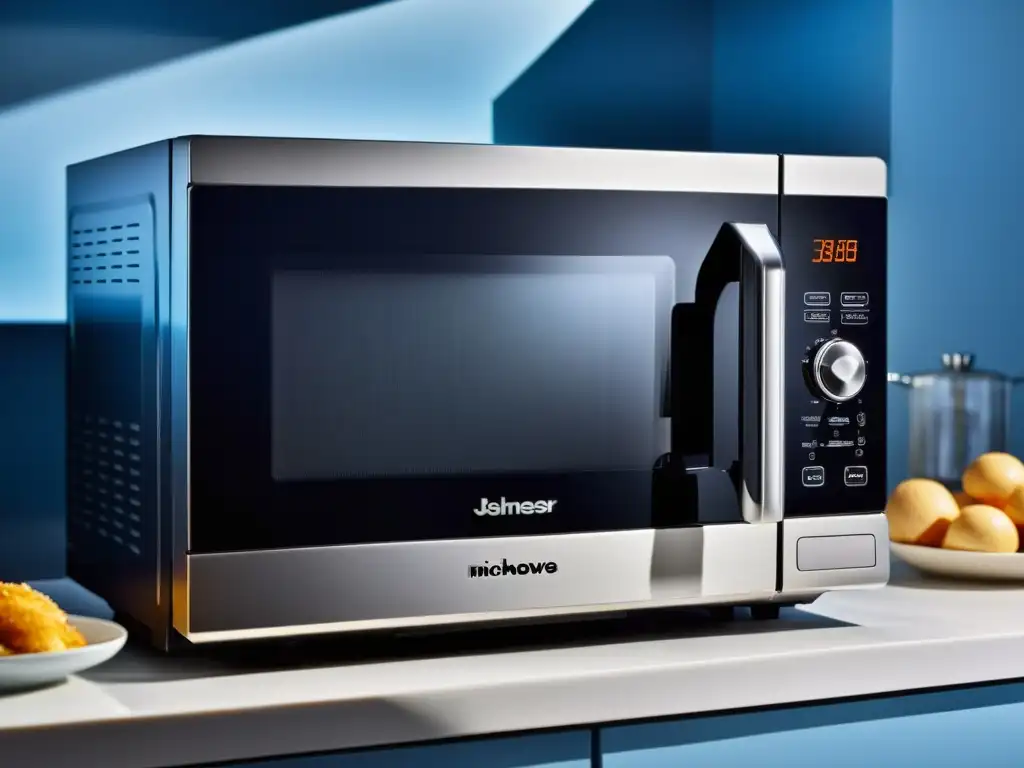 Microondas de Acero Inoxidable: Cocina Moderna Prueba del nuevo microondas Inverter en cocina moderna con diseño minimalista y ventana panorámica