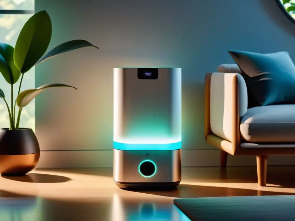 Purificador de aire moderno y transparente con iluminación LED Un purificador moderno y elegante con tecnología avanzada