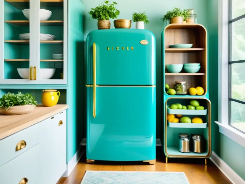 Despensa vintage reconvertida en gabinete moderno Un refrigerador vintage reutilizado como despensa en una cocina moderna, mostrando la integración de lo antiguo en el hogar contemporáneo