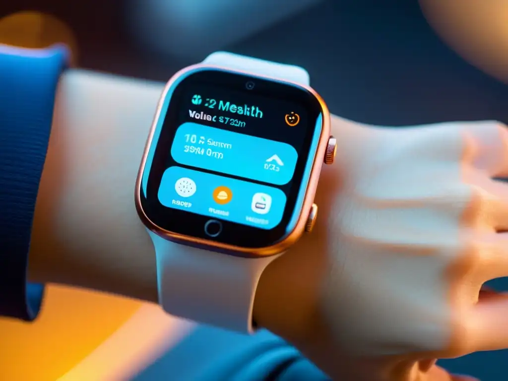 Integración perfecta: Reloj inteligente y hogar conectado Un reloj inteligente moderno sincronizado con un hogar inteligente, mostrando la integración de dispositivos de salud con la automatización del hogar