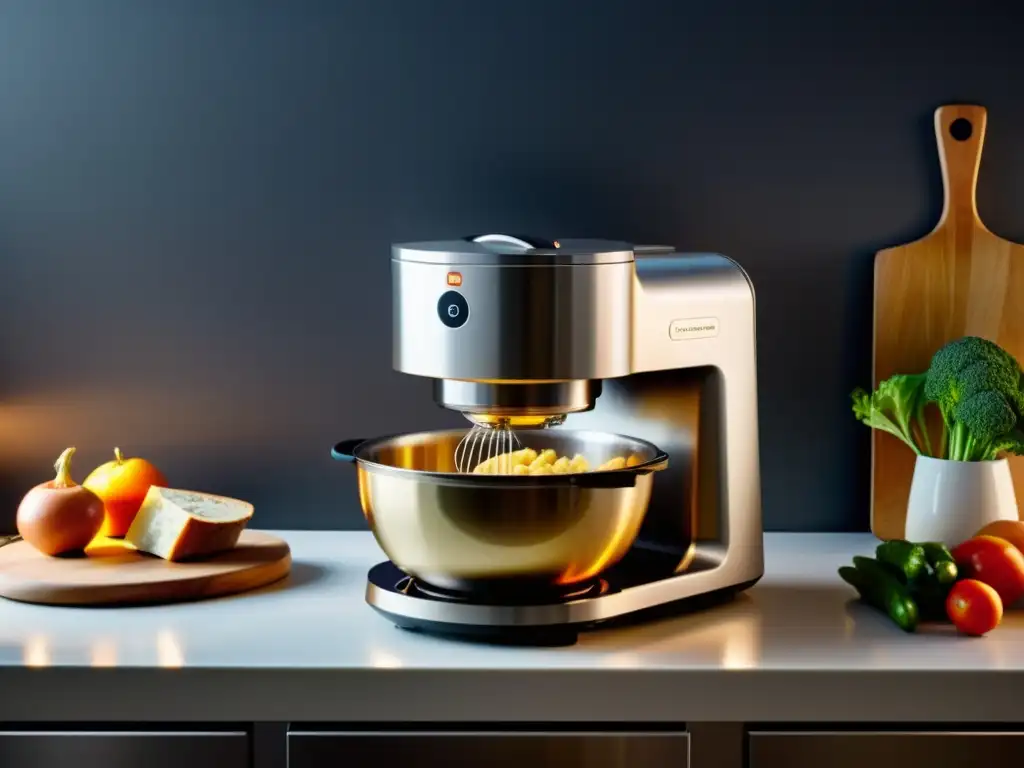 Un robot de cocina multifunción de alta gama hace magia en una cocina moderna