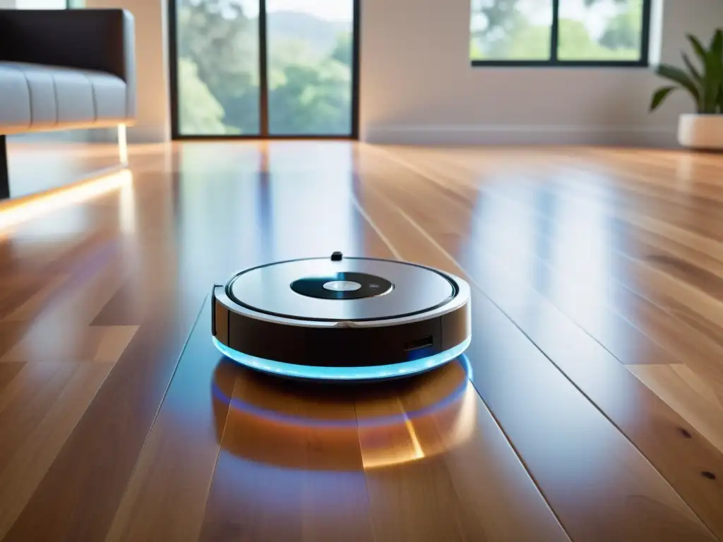Robot aspirador de diseño moderno iluminado por luz natural