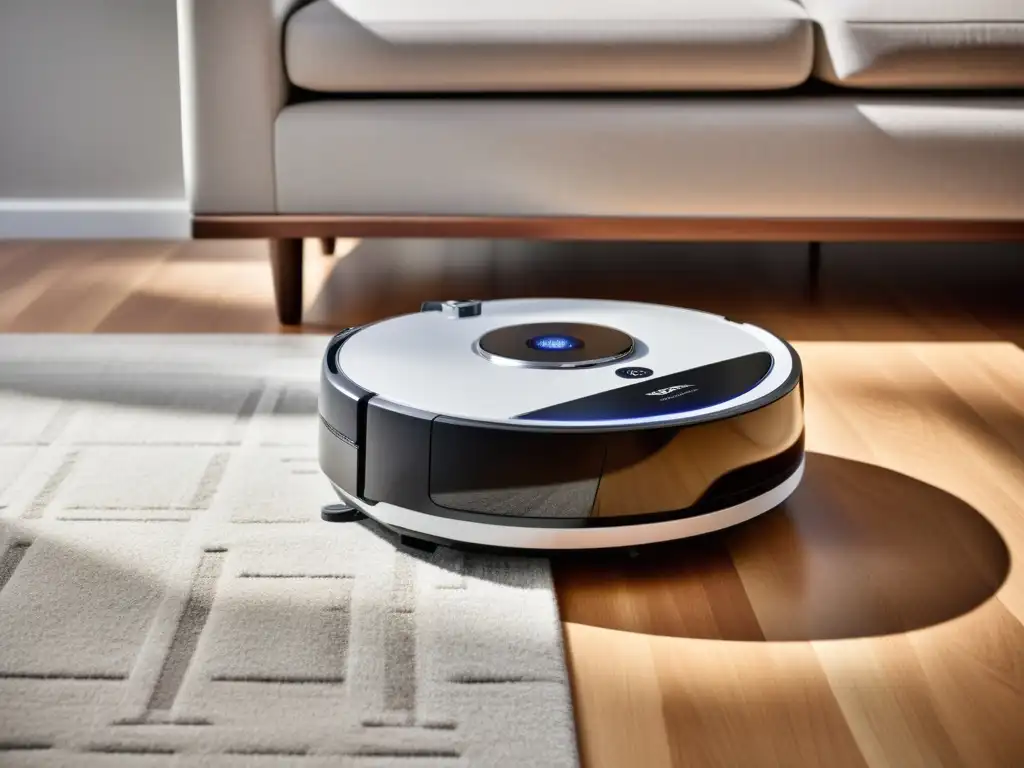 Robot aspiradora para personas con discapacidad: Moderno y accesible, navega con facilidad entre muebles, priorizando la inclusividad y la practicidad