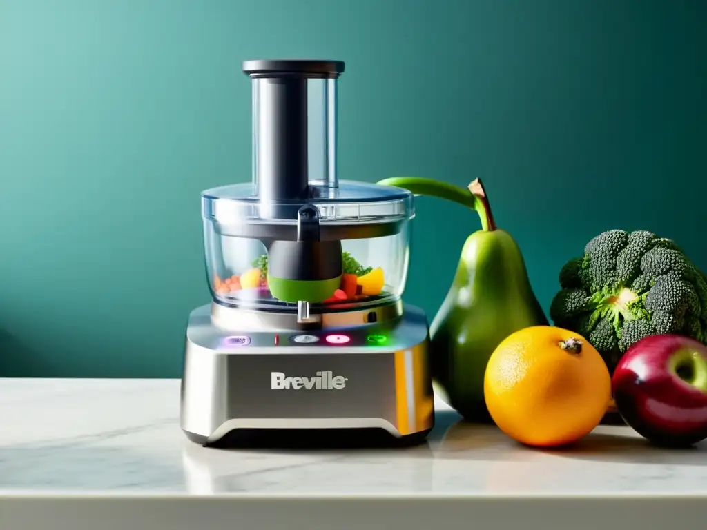 Cortadora Breville Sous Chef: Precisión y Estilo en la Cocina El Robot de Cocina Breville corta frutas y verduras con precisión, creando un patrón colorido y apetitoso