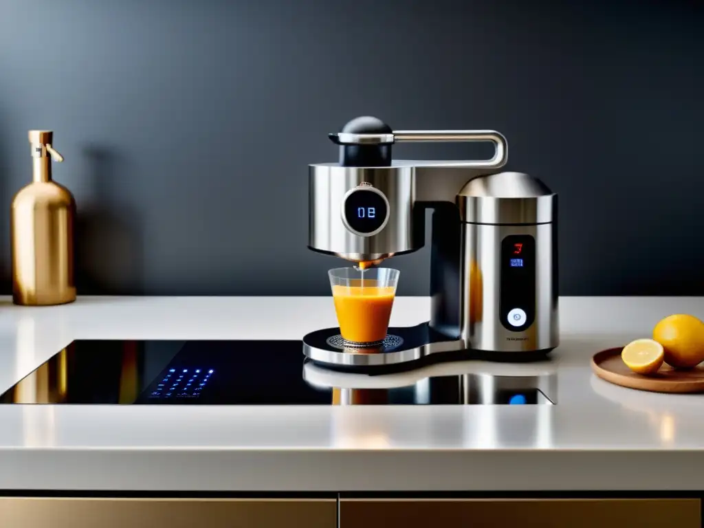 Robot de cocina de alta gama en acción en una cocina moderna Robot de cocina en acción sobre una encimera moderna, reflejando las tendencias de mejores robots de cocina 2021