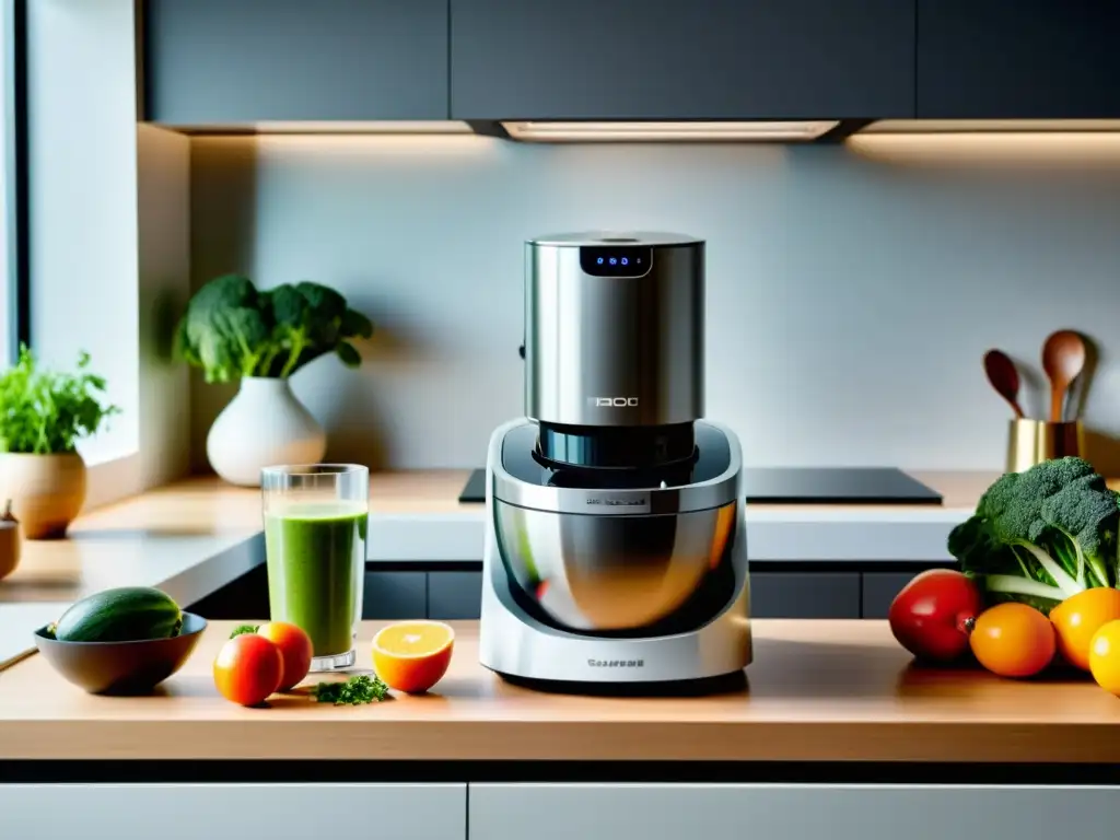 Robot de cocina multifunción en una cocina moderna y eficiente, ahorran espacio