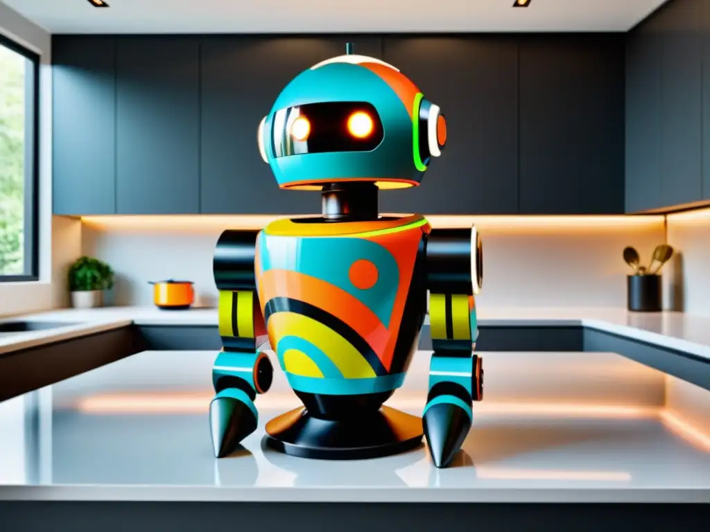 Robot de cocina personalizado: diseño abstracto en vinilo Un robot de cocina moderno y elegante con vinilo personalizado en colores vibrantes, reflejando creatividad e innovación