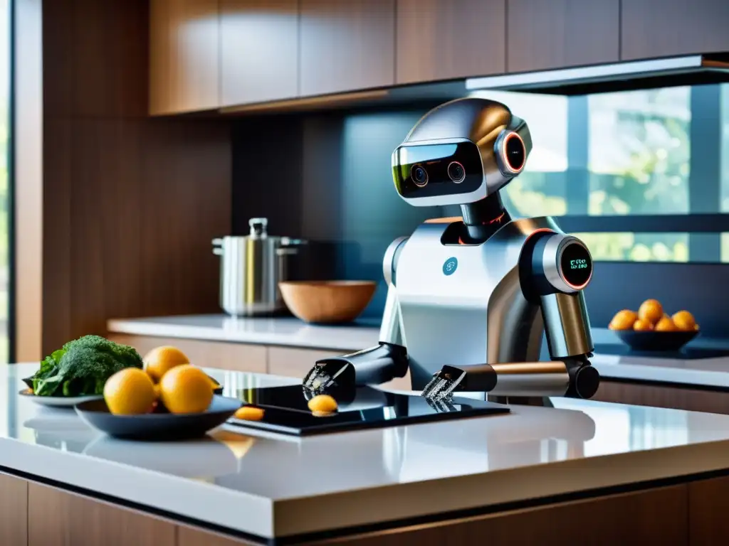 Robot de cocina multifunción ahorra espacio en cocina moderna, con luz natural y diseño contemporáneo