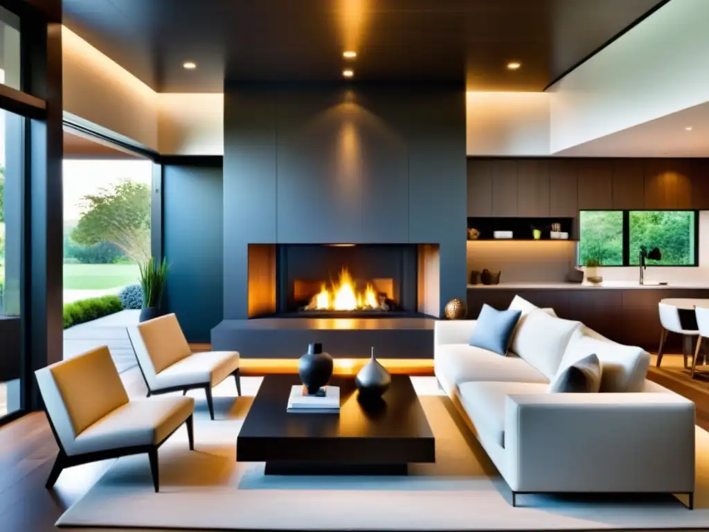 Sala acogedora con chimenea moderna y mobiliario elegante Sala acogedora con chimenea moderna como punto focal