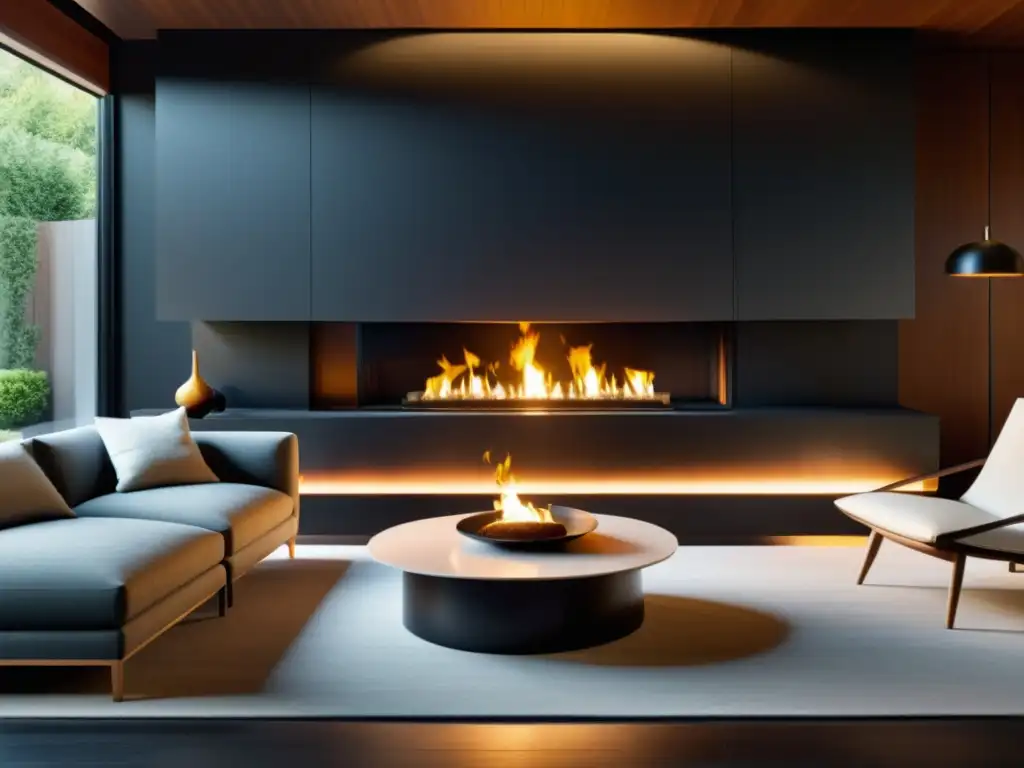 Sala de estar moderna con chimenea minimalista Salón moderno y acogedor con una elegante chimenea minimalista como punto focal