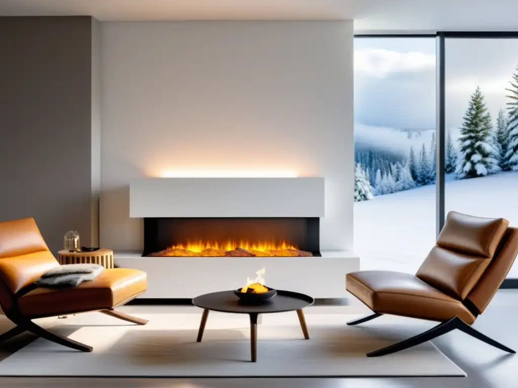 Calidez moderna: sala de estar con calefacción eléctrica Salón moderno con calefactor eléctrico montado en la pared, creando un ambiente acogedor