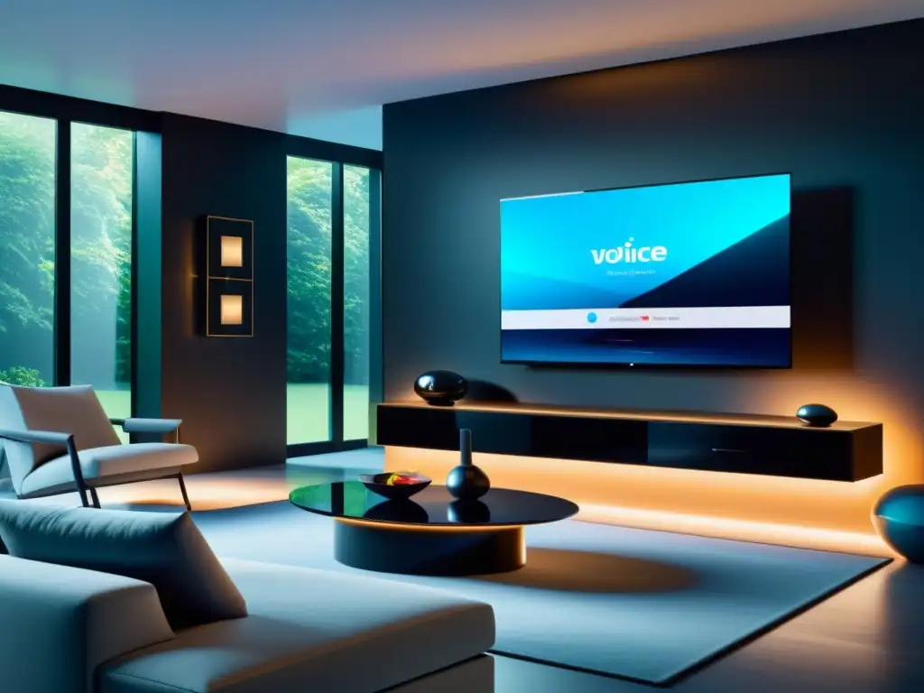 Salón moderno con dispositivos domésticos inteligentes integrados