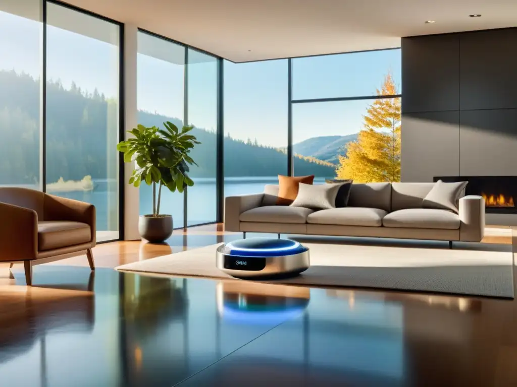 Sala inteligente con dispositivos SmartThings Salón moderno con domótica integrada de SmartThings
